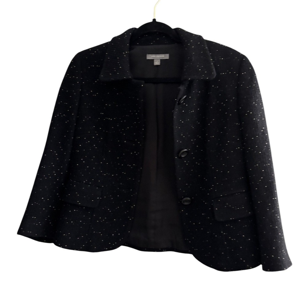 Ann Taylor Black Flecked Wool Blend 3-Button Blazer Jacket Size 2 45-127395